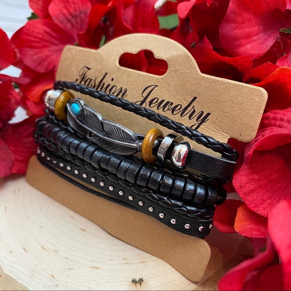 Boho Multilayer Leather Feather Beaded Bracelets - Picture 6 of 8